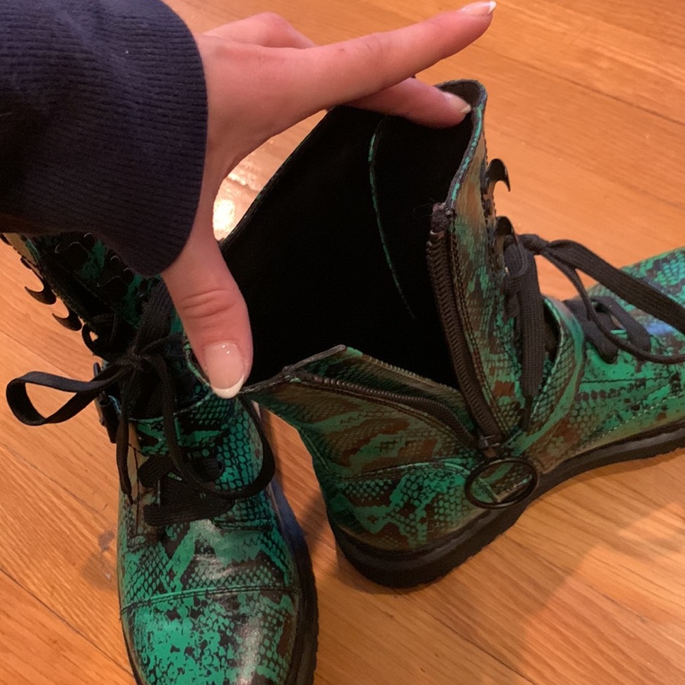 Current Mood Clothing Green Combat Boots Snakeskin Biker Moto Shoes Dolls Kill - Picture 13 of 13
